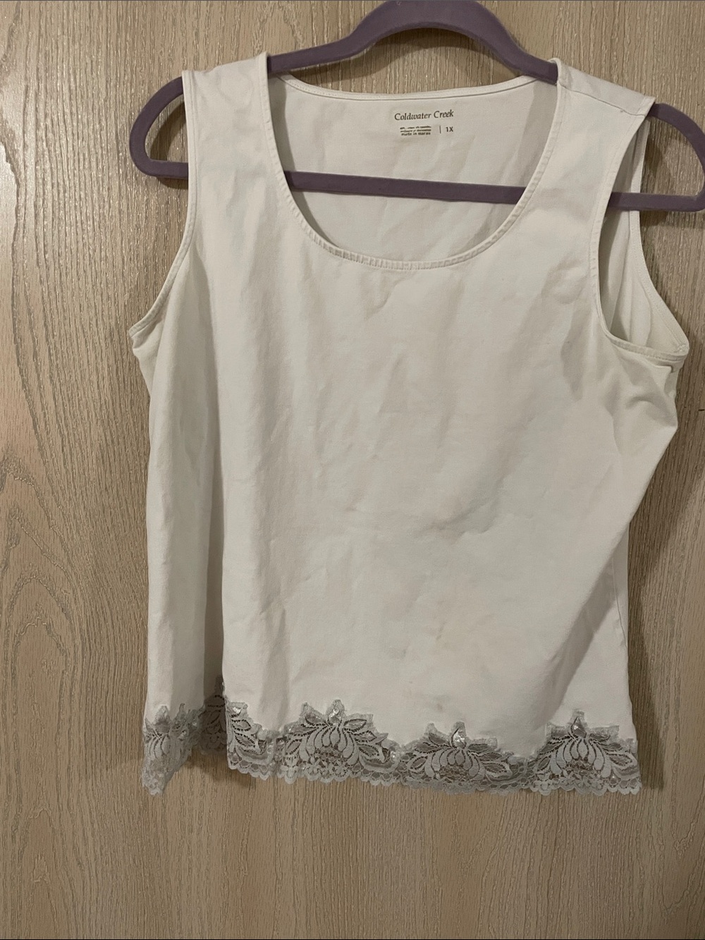 Coldwater Creek Cream Tank Top with Lace Hem
